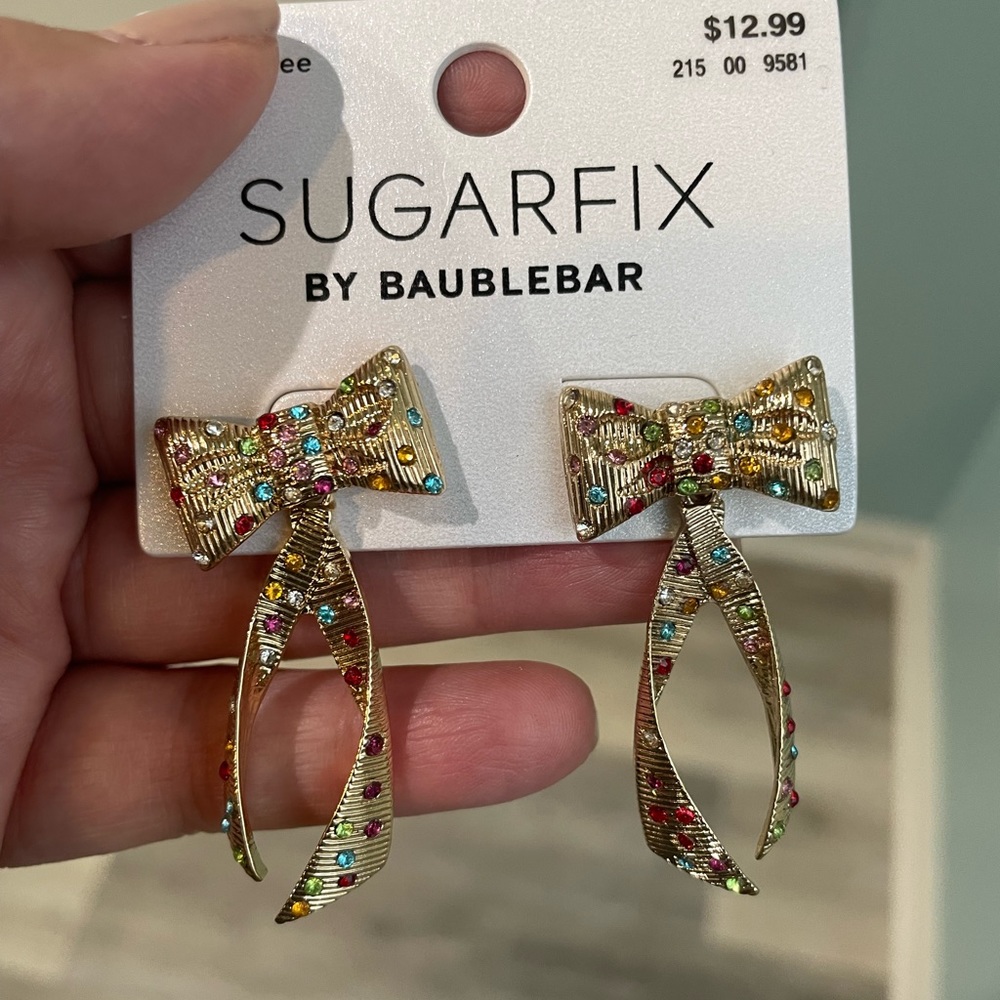 SugarFix Baublebar Christmas Bow Earrings Gold NEW
